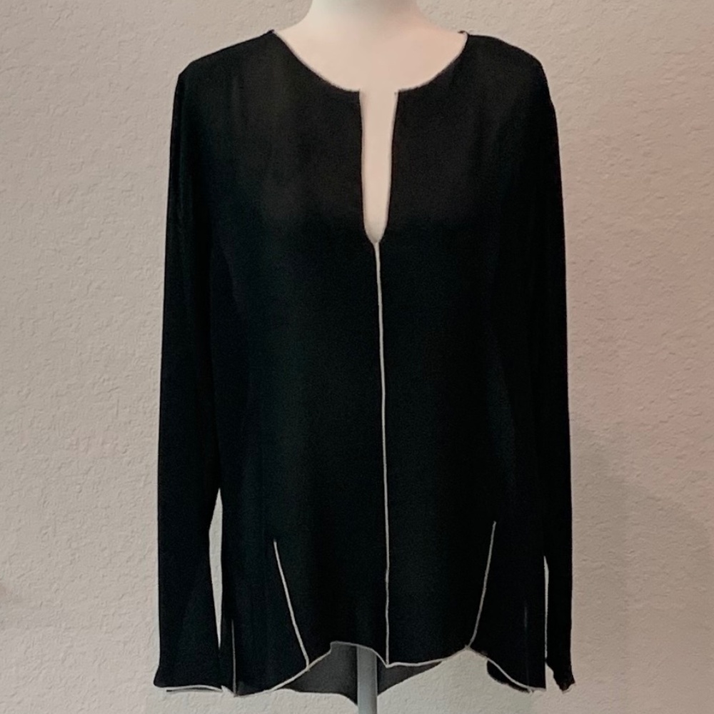 Dinah Lee Black Sheer Tunic with Creme trim